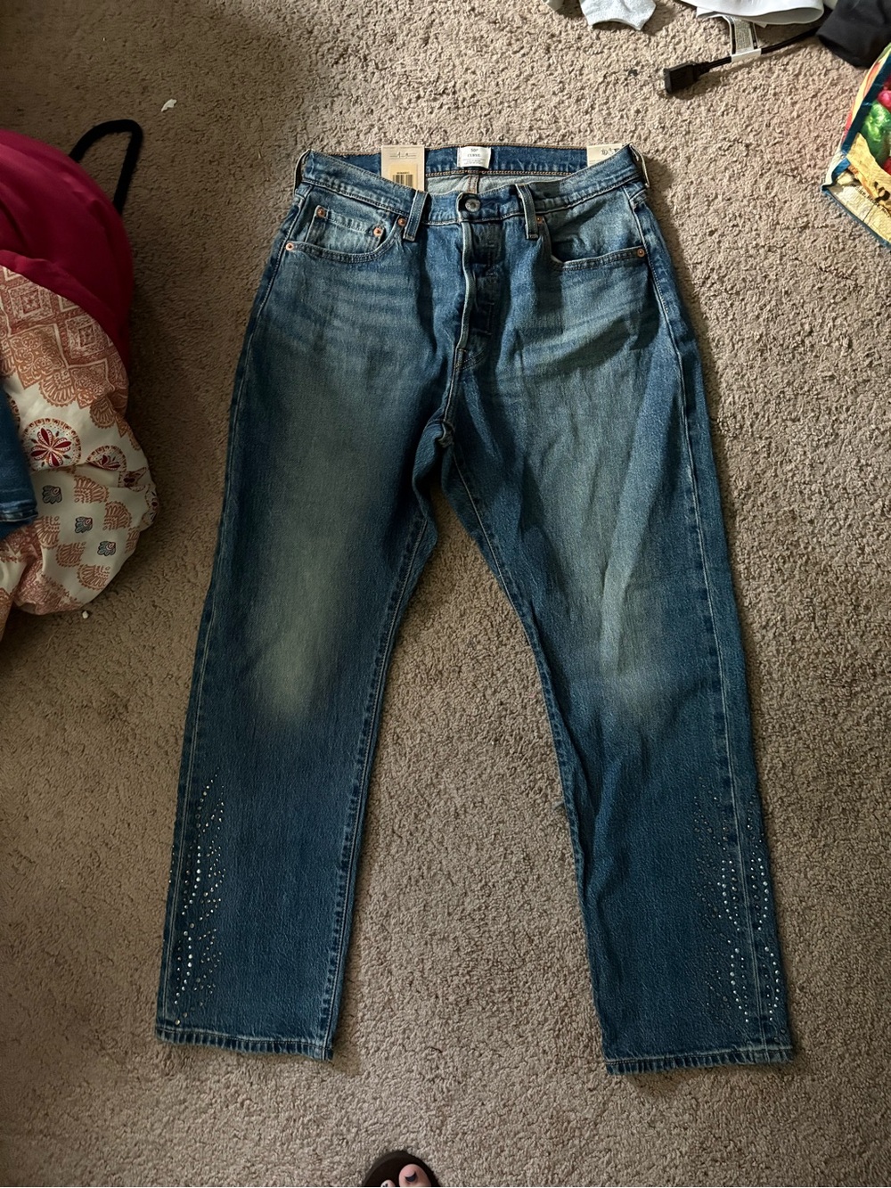 Levi's Women's Straight Leg Blue Washed Jeans with Stud Detail